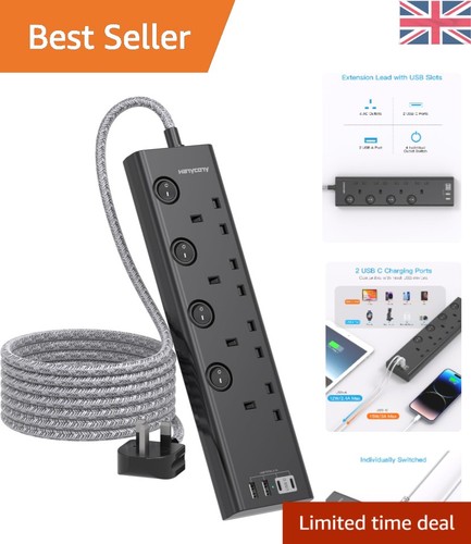 Black extension lead with - 1.8m,